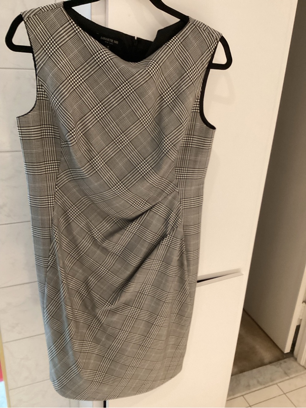 Lafayette 148 New York Black and Gray Plaid Sheath Dress